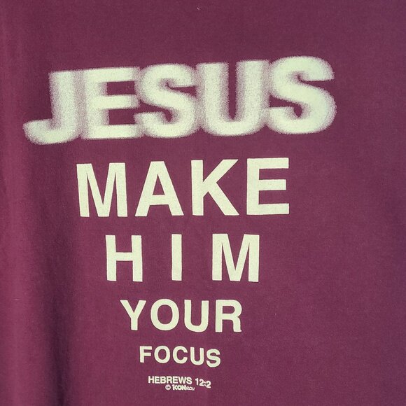 Vintage 90s "Jesus Make Him Your Focus" 2XL Maroon T-Shirt Jesus Tee - Picture 2 of 4